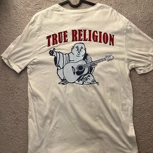 True Religion White Graphic Tee with Red Accents